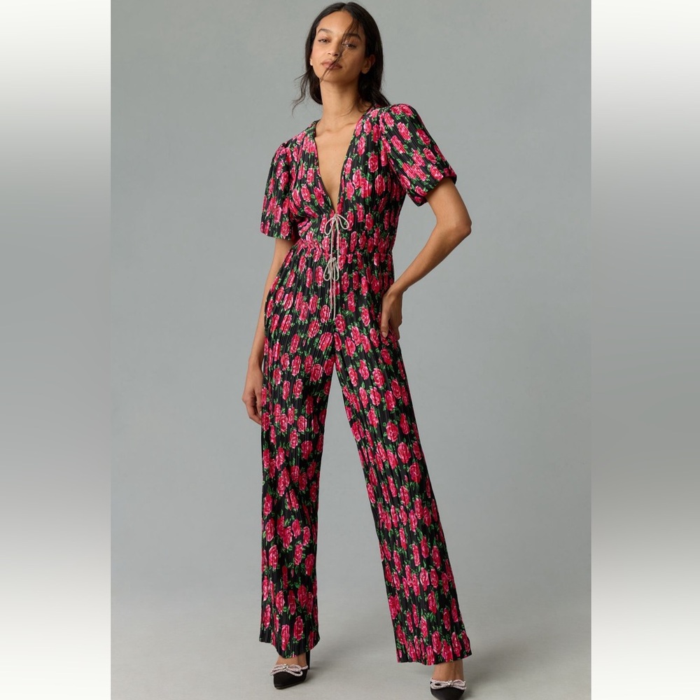 Anthropologie WAYF Floral Tie Jumpsuit Extra Small